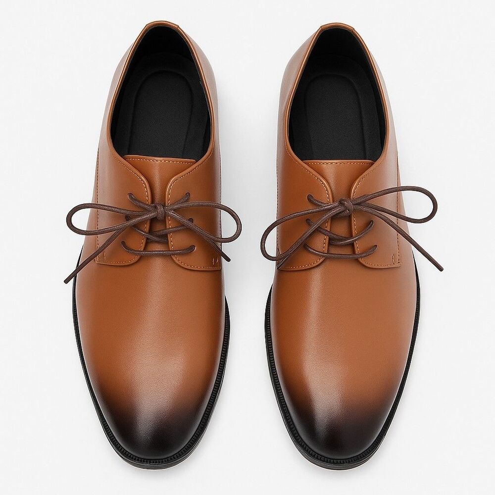 New Men’s Tan Oxford Dress Shoes Size 48 EU (US 13.5–14) Faux Leather Burnished